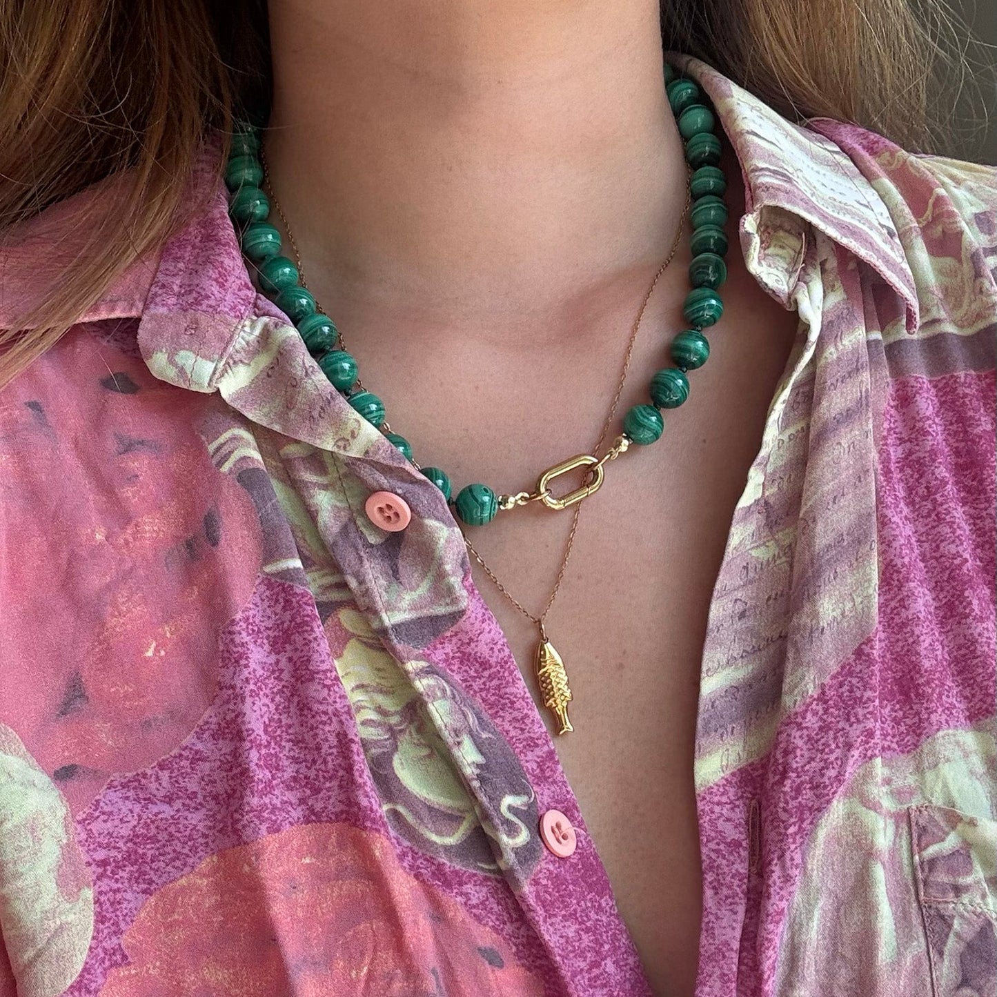 Rhea Handknotted Bead Necklace Malachite