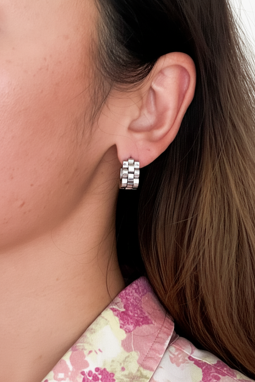 Watch Strap Hoop Earrings Silver