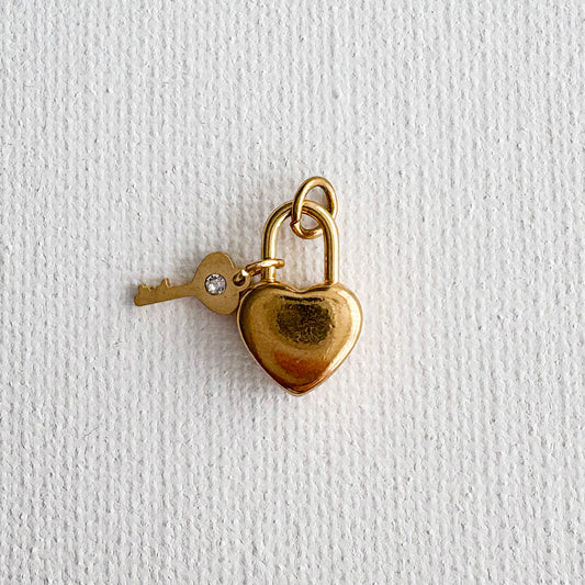 Love Padlock & Key Charm Gold