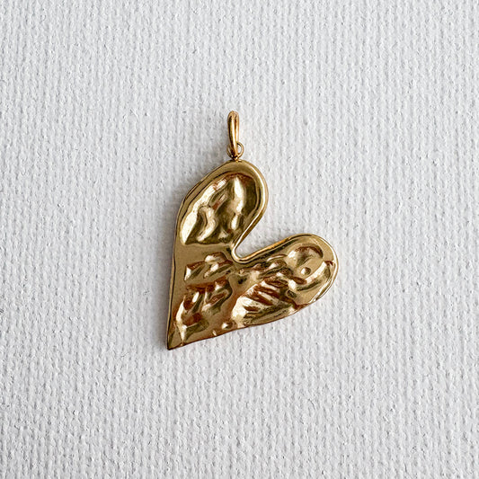 Hammered Heart Charm Gold