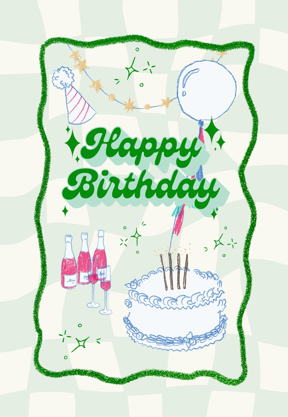 Greeting Card Happy Birthday Party Green