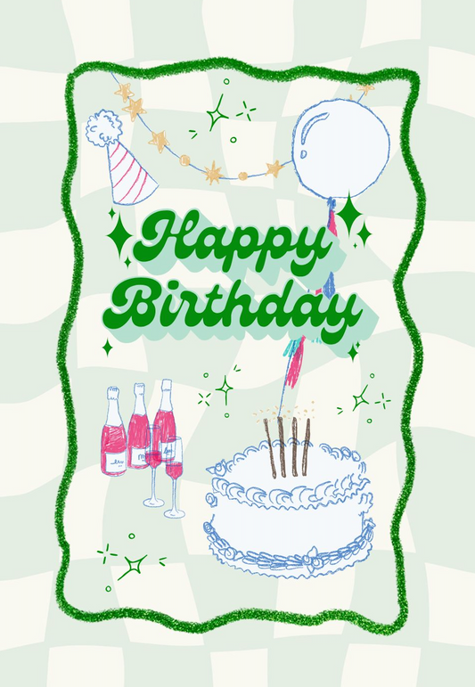 Greeting Card Happy Birthday Party Green