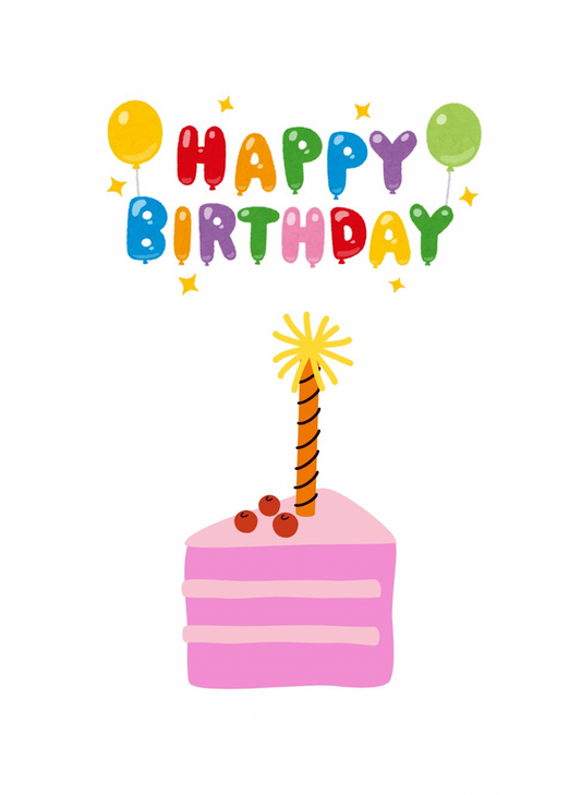 Greeting Cards Happy birthday a slice of pink cake White