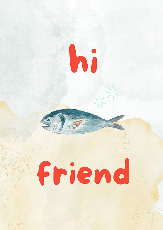 Greeting Cards Hi firend fish Blue