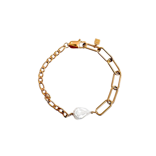Adella Mix Chain Bracelet with A Keshi Pearl Gold