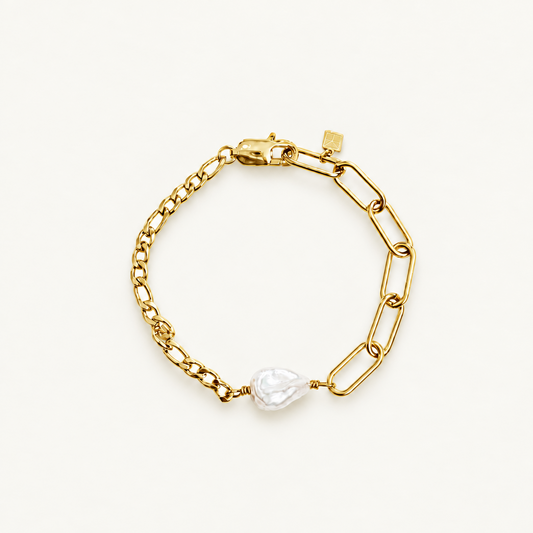 Adella Mix Chain Bracelet with A Keshi Pearl Gold