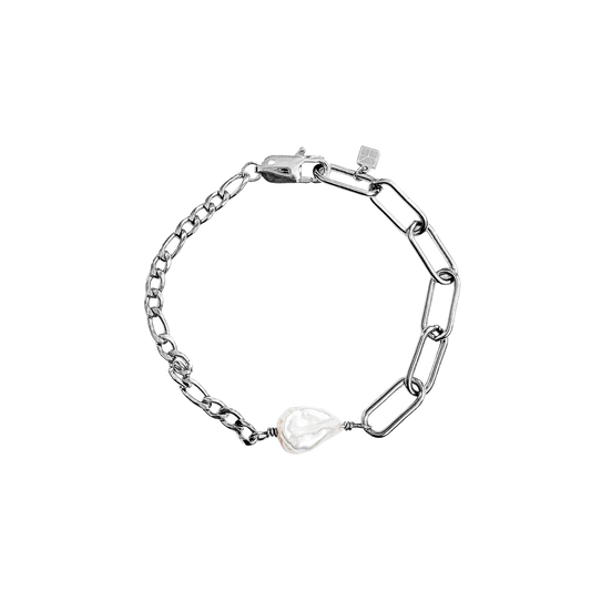 Adella Mix Chain Bracelet with A Keshi Pearl Silver