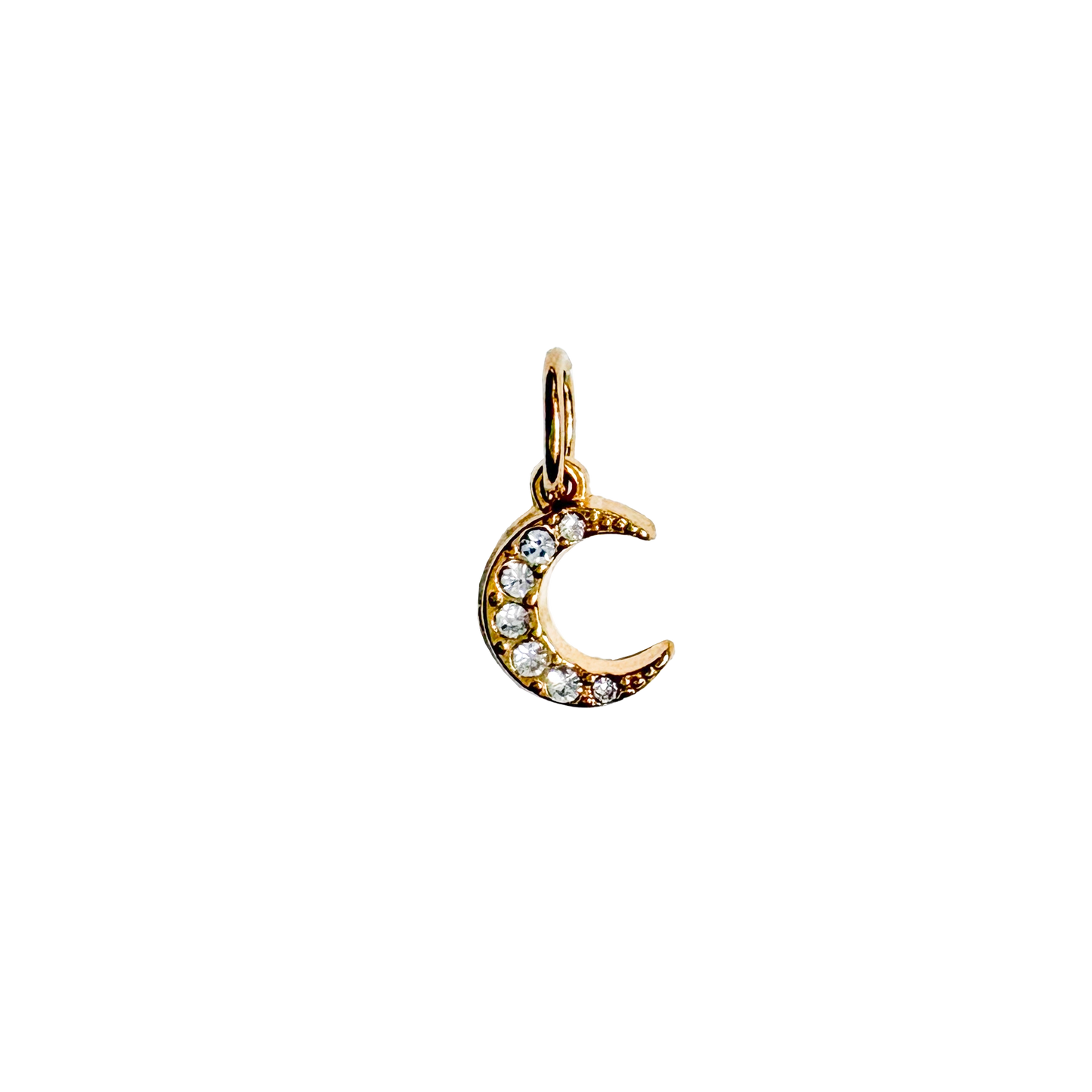 Crescent With Rhinestones Charm Gold