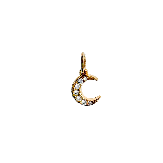 Crescent With Rhinestones Charm Gold