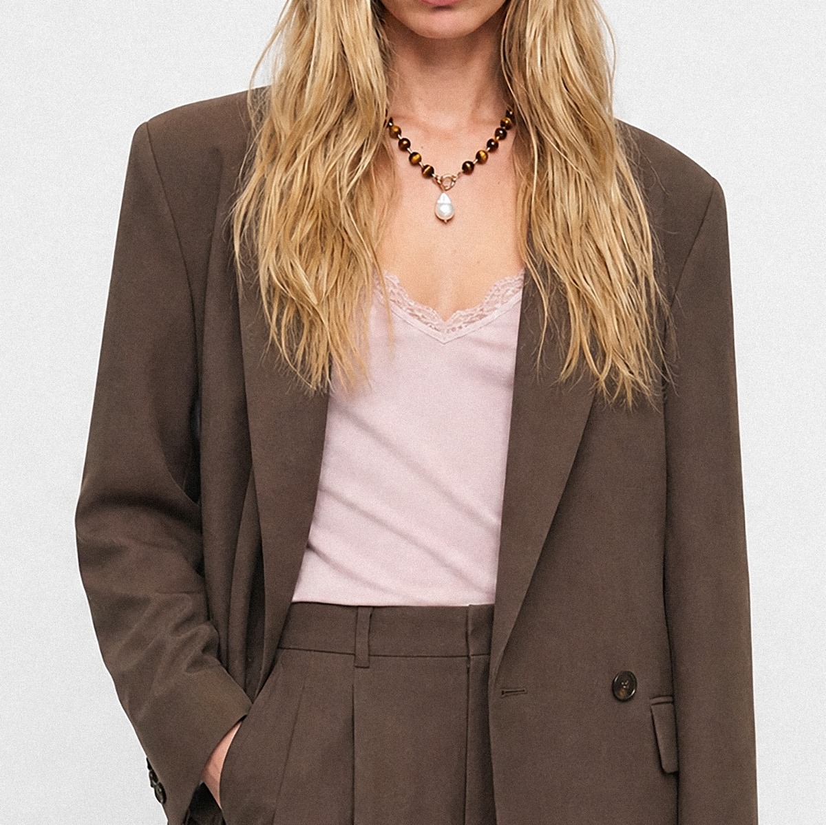 Mimi Beaded Ball Chain Necklace Tiger's Eye
